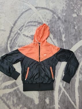 Nike Women's Black and Orange Hooded Windbreaker Jacket